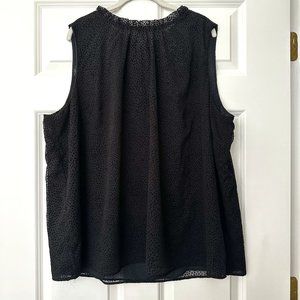 Loft Plus Sleeveless Ruffle Neck Flocked Dot Blouse, Black, Size 22